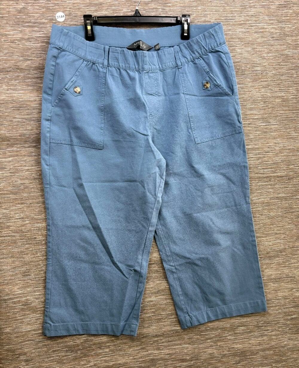AnyBody All-Stretch Twill Wide Leg Cropped Pants Size XL Blue Pull On NEW